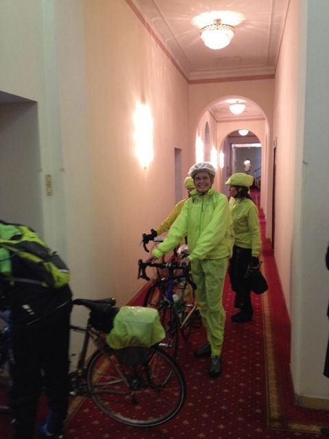 Wet Bikers in the Hotel