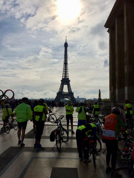Eiffel Tower with riders in foreground