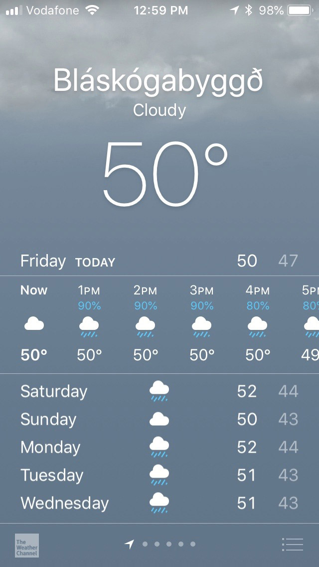 iPhone screenshot of wet weather forcast